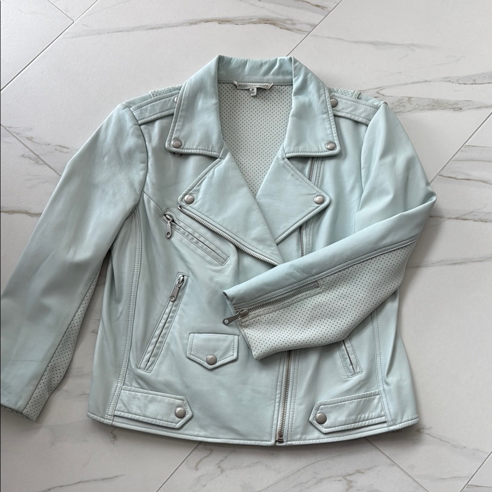 Rebecca Minkoff Blue Leather Jacket Asymmetrical Zipper